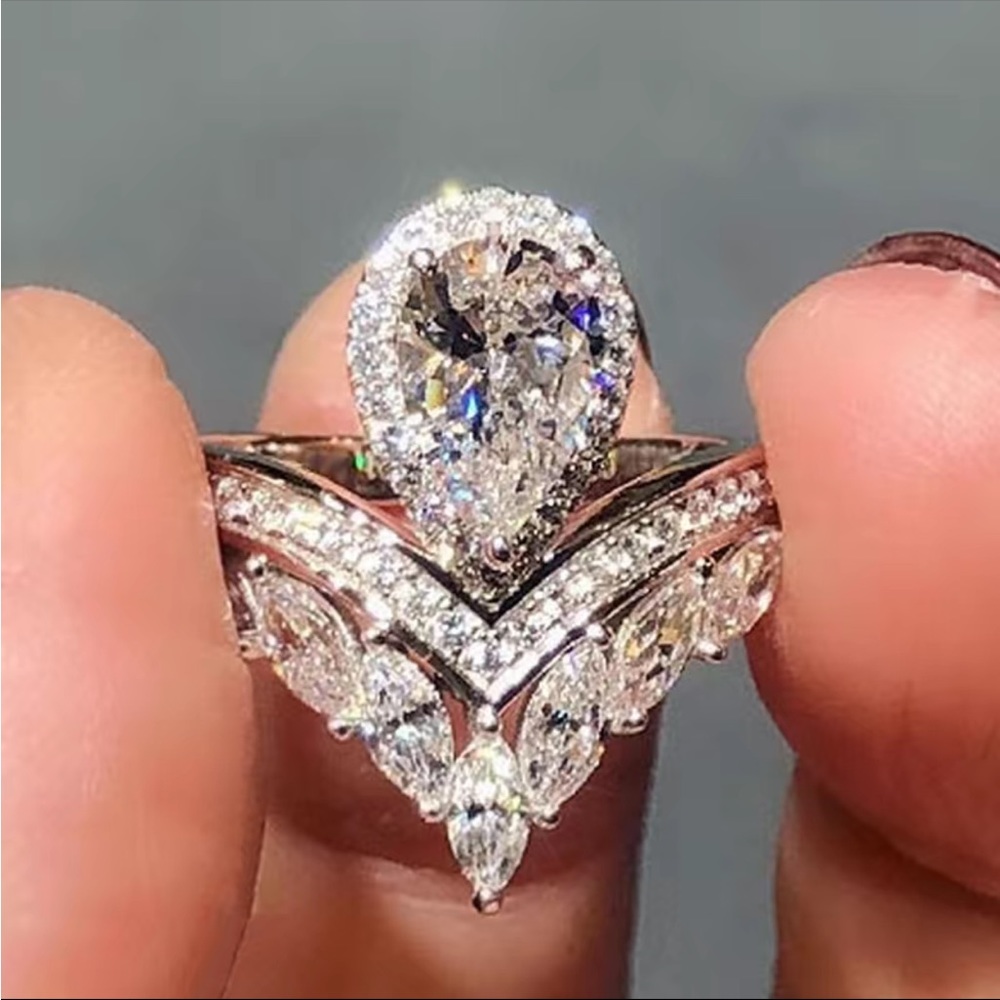 NEW 925 Silver Luxury Princess Crown Promise Diamond Ring
